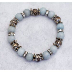 8 inch, Vintage Beaded Stone Metal Edwardian Bohemian Bracelet - CT1